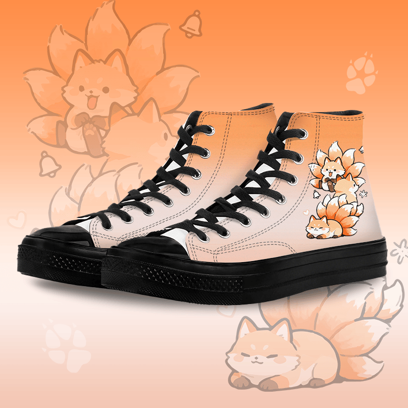 MODAKAWA Gradient Nine-tailed Fox Graphic High Top Canvas Shoes - Black A - 45 - image 3