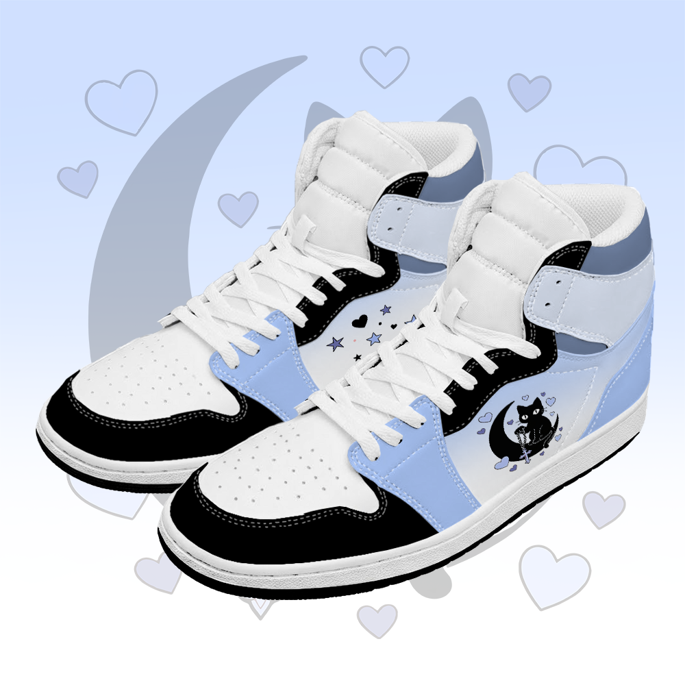 Black Cat Graphic Modakawa High Top Canvas Shoes - Black & Blue - 48 - image 3