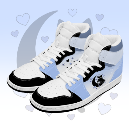 Black Cat Graphic Modakawa High Top Canvas Shoes - Black & Blue - 48 - image 3