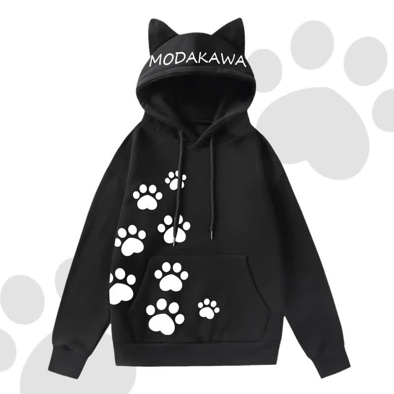 MODAKAWA Cat Paw Print Hoodie Striped Star Layered Skirt Two Pieces Set - Black Top A - 2XL - image 4