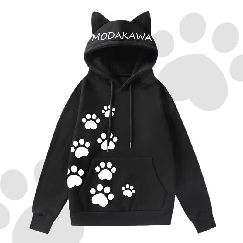 MODAKAWA Cat Paw Print Hoodie Striped Star Layered Skirt Two Pieces Set - Black Top A - 2XL - image 4
