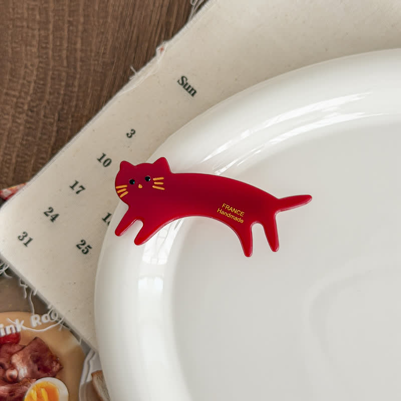 Kawaii Cat Design Acrylic Hair Accessory - Red - image 11