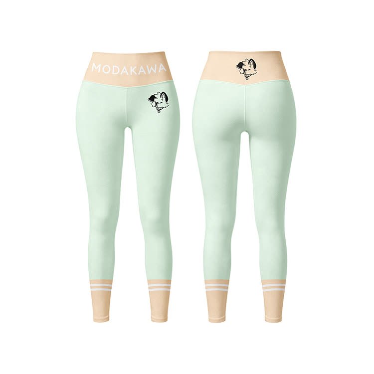 MODAKAWA X popipeko Puppy Graphic Sports Bra Top Leggings Matching Outfit - Green Leggings - 5XL - image 8
