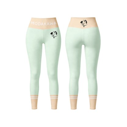 MODAKAWA X popipeko Puppy Graphic Sports Bra Top Leggings Matching Outfit - Green Leggings - 5XL - image 8
