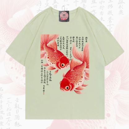MODAKAWA Fish Graphic Loose Summer Short Sleeve T-Shirt - Pale Green - 5XL - image 6