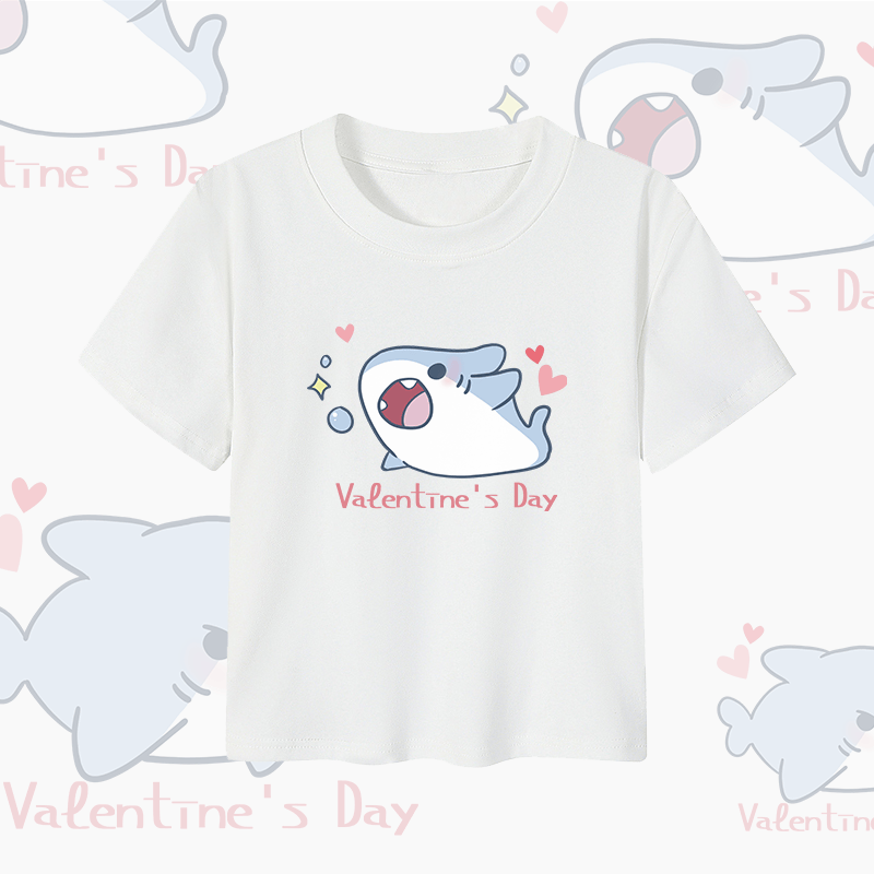 MODAKAWA Cheerful Shark Graphic Couple Top - Crop Top - White - 5XL - image 5