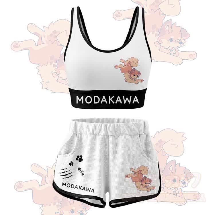 MODAKAWA X popipeko Cute Puppy Graphic Crop Tank Sport Top Shorts Bikini Matching Outfit - White Set - 5XL - image 15