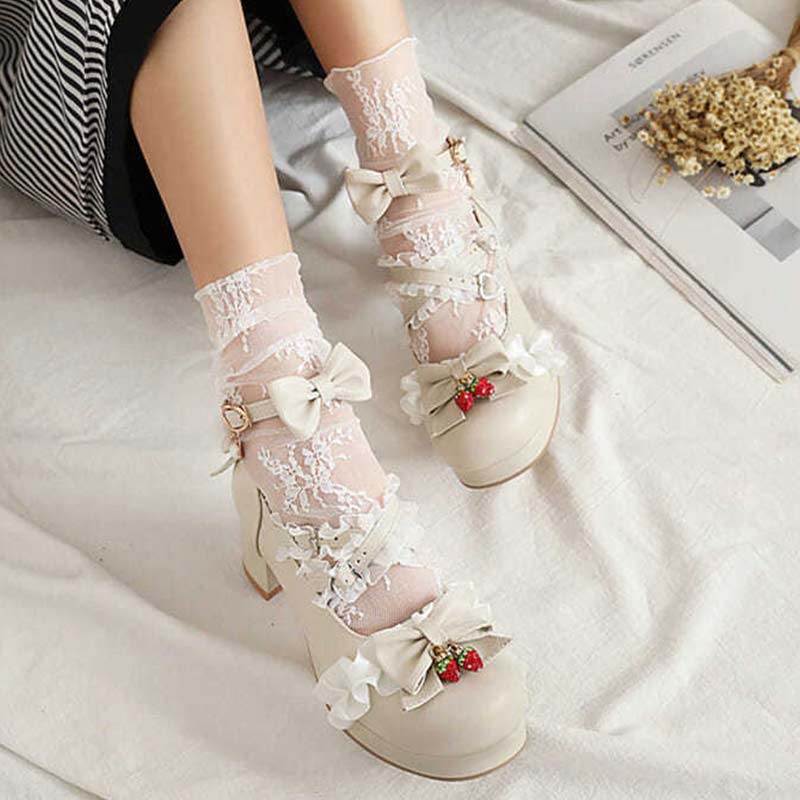 Lace Bow Lolita Kitten Heel Mary Janes Shoes - image 9