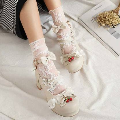 Lace Bow Lolita Kitten Heel Mary Janes Shoes - image 9