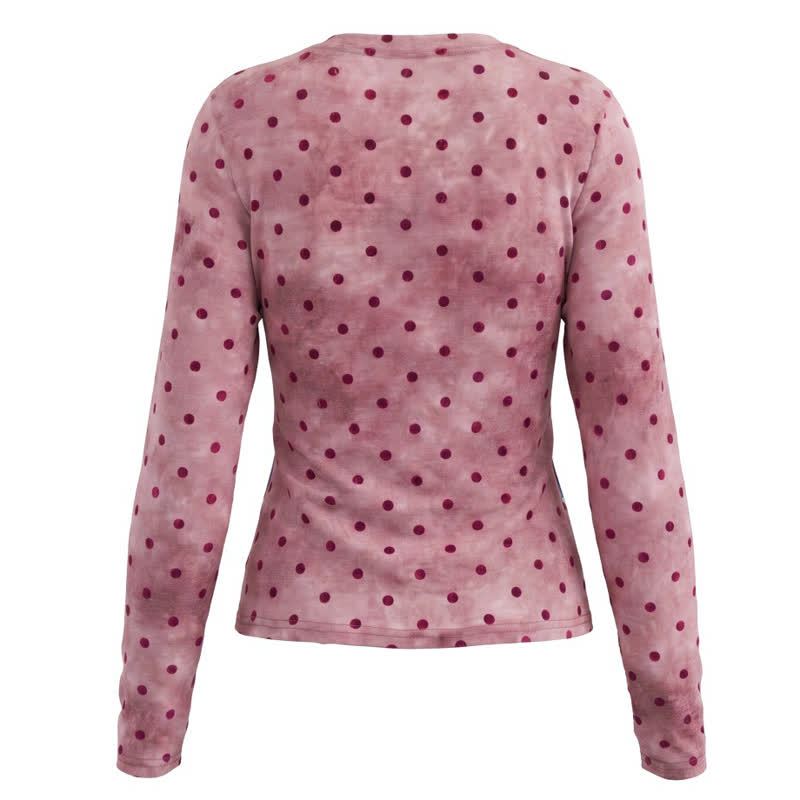 Y2K American Style Vintage Cat Print Polka Dot Long Sleeve T-shirt - image 5