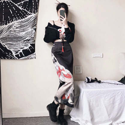 Vintage Fox Print Split Skirt - image 8