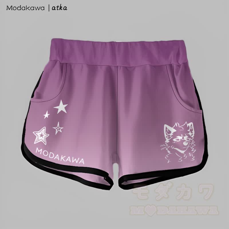 MODAKAWA X atka Gradient Cheeky Fox Graphic Shorts - Dark Purple - 5XL - image 4