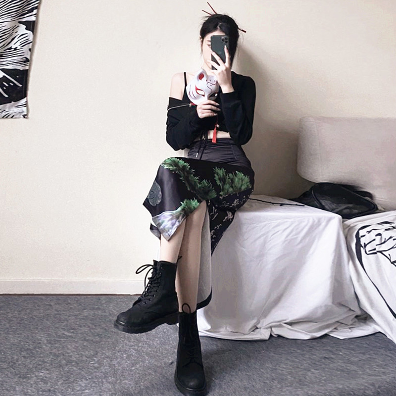 Vintage Fox Print Split Skirt - image 5