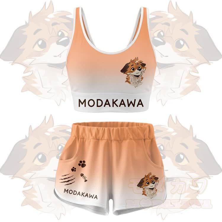 MODAKAWA X atka Fox Graphic Crop Tank Sport Top Shorts Bikini Matching Outfit - Orange Set - 5XL - image 13