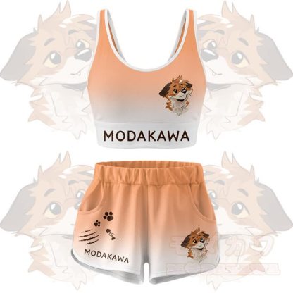 MODAKAWA X atka Fox Graphic Crop Tank Sport Top Shorts Bikini Matching Outfit - Orange Set - 5XL - image 13
