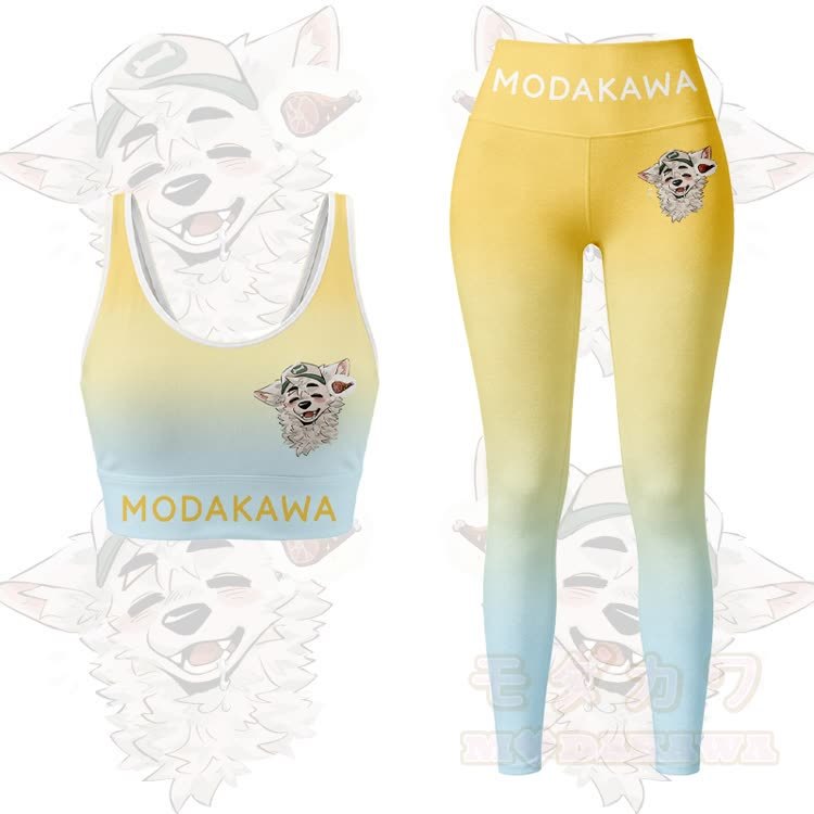MODAKAWA X atka Fox Wants Meat Graphic Gradient Sports Bra Top Leggings Matching Outfit - Yellow Set - 5XL - image 10