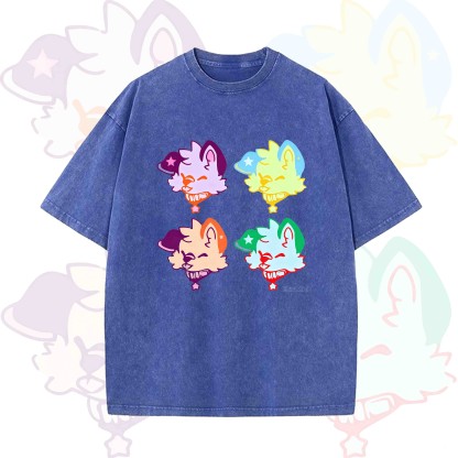 MODAKAWA Cute Puppy Graphic Vintage Washed T-shirt - Blue - 5XL - image 8