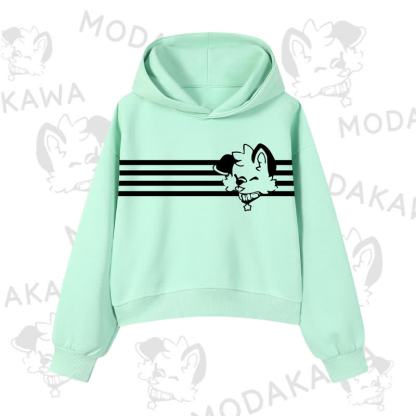 Modakawa Dog Graphic Stripe Cropped Cotton Hoodie - Green - 3XL - image 9