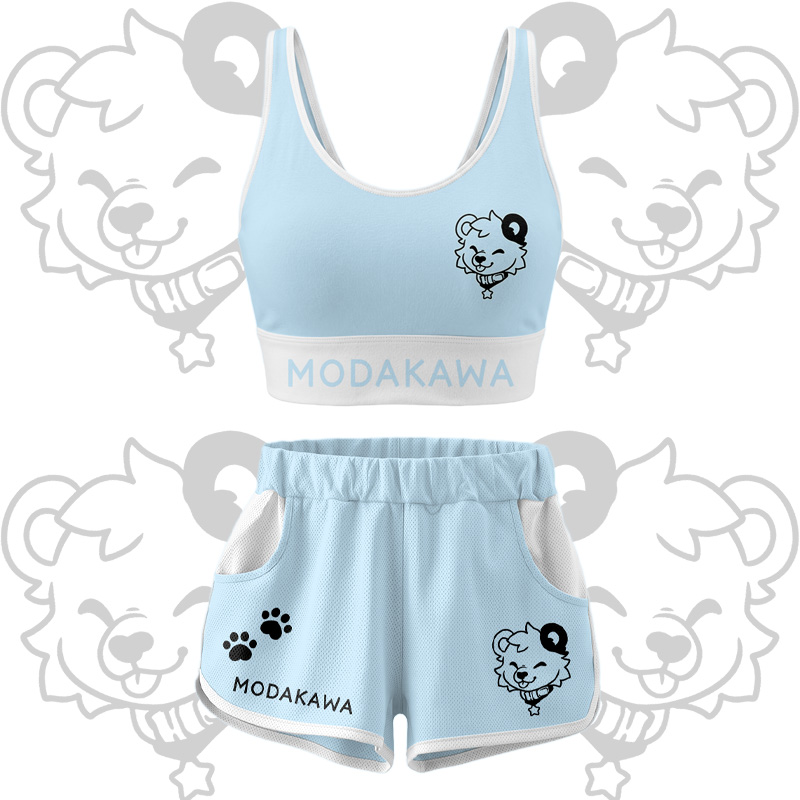 Bear Graphic Crop Tank Sport Top Shorts Bikini Modakawa Matching Outfit - Blue Set - 5XL - image 16