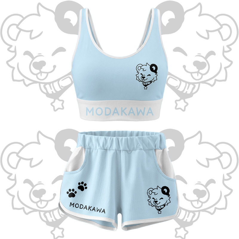 Bear Graphic Crop Tank Sport Top Shorts Bikini Modakawa Matching Outfit - Blue Set - 5XL - image 16