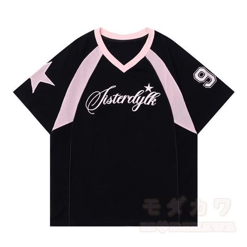Sweet V Neck Loose Sport Short Sleeve T-shirt - Black - 3XL - image 2