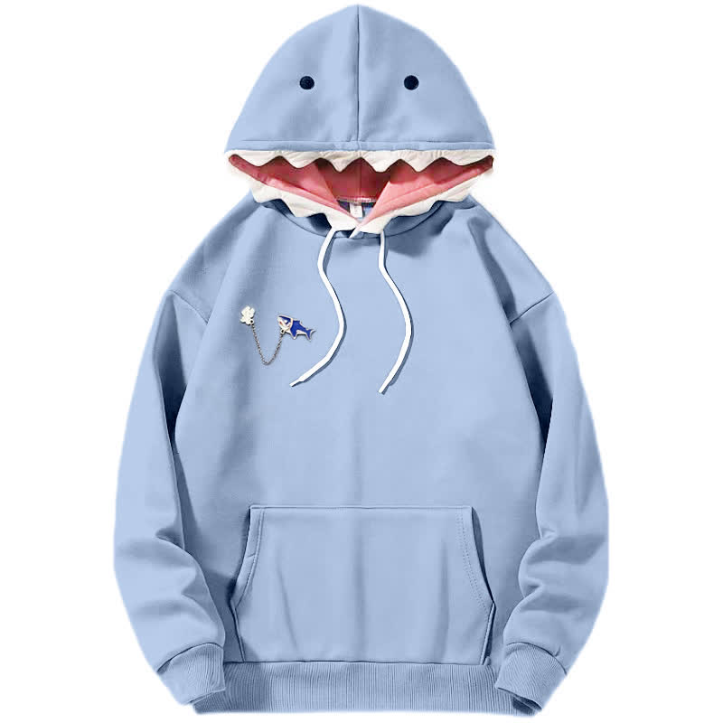 Cartoon Shark Brooch Pocketed Hoodie - image 4