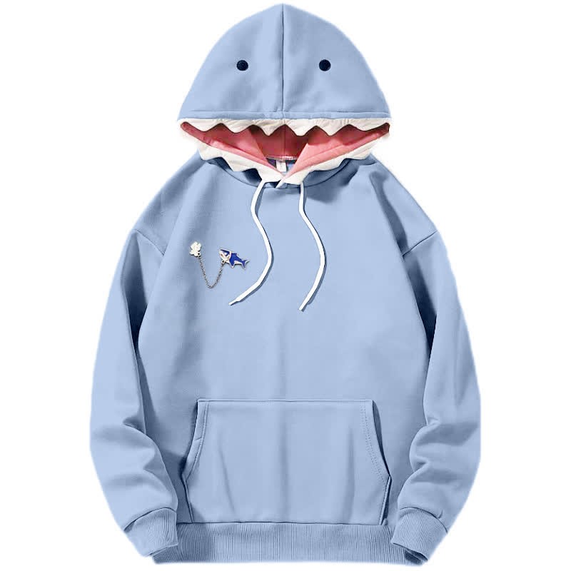 Cartoon Shark Brooch Pocketed Hoodie - image 4