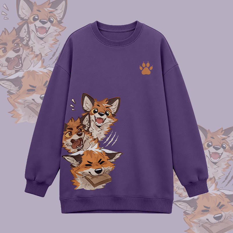 MODAKAWA X atka Funny Fox Graphic Oversized Crewneck Sweatshirt - Purple - 3XL - image 4
