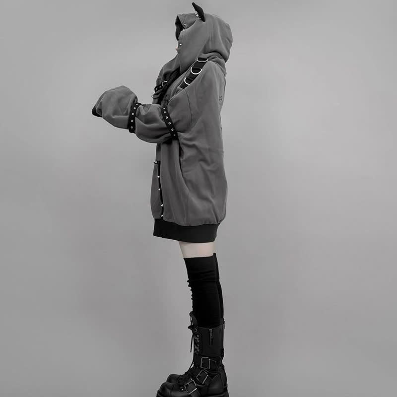 Gothic Y2K Cat Ear Zip Up Oversized Hoodie Coat - image 4