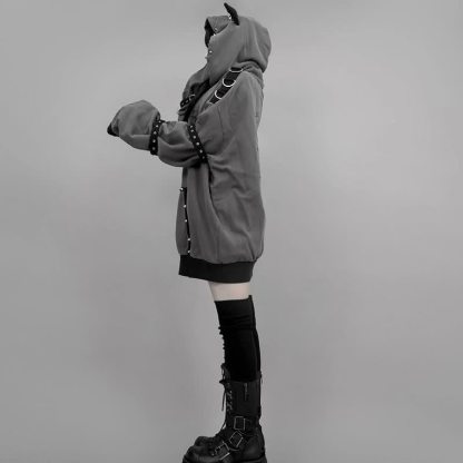 Gothic Y2K Cat Ear Zip Up Oversized Hoodie Coat - image 4