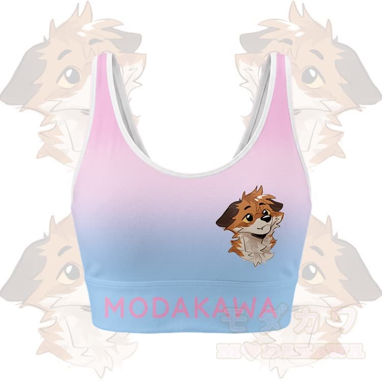 MODAKAWA X atka Fox Graphic Gradient Sports Bra Top Leggings Matching Outfit - Pink Top - 5XL - image 4