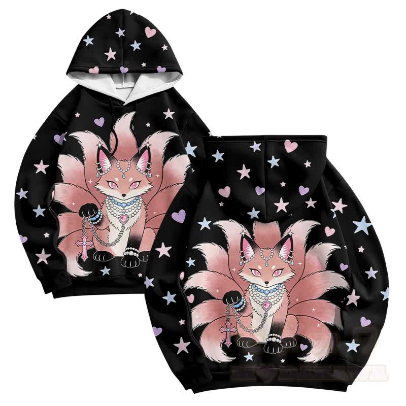 Nine Tailed Fox Cross Graphic Modakawa Pullover Hoodie - Black - 6XL - image 3