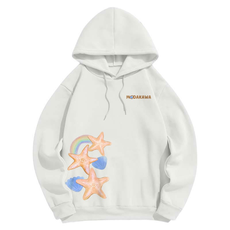 Modakawa Gradient Starfish Letter Print Loose Hoodie - White - 6XL - image 4