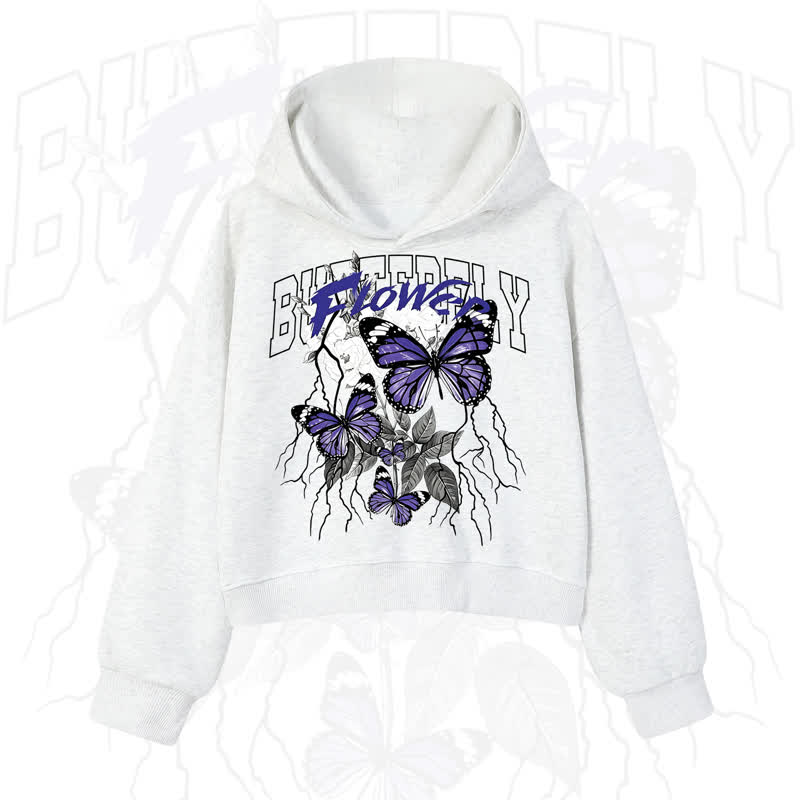 MODAKAWA BUTTERFLY FLOWER Cropped Cotton Hoodie - Light Gray - 3XL - image 8