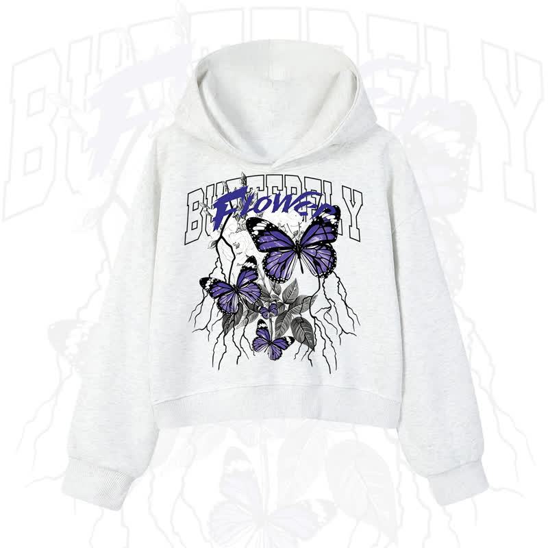 MODAKAWA BUTTERFLY FLOWER Cropped Cotton Hoodie - Light Gray - 3XL - image 8