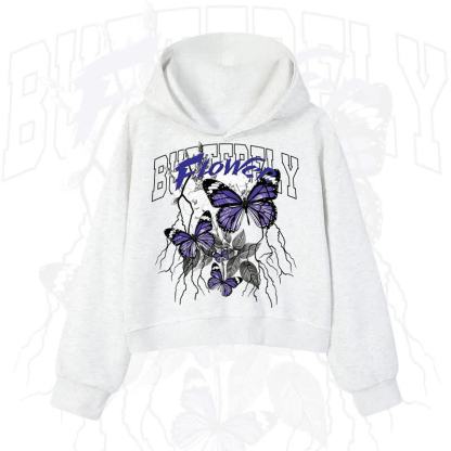 MODAKAWA BUTTERFLY FLOWER Cropped Cotton Hoodie - Light Gray - 3XL - image 8