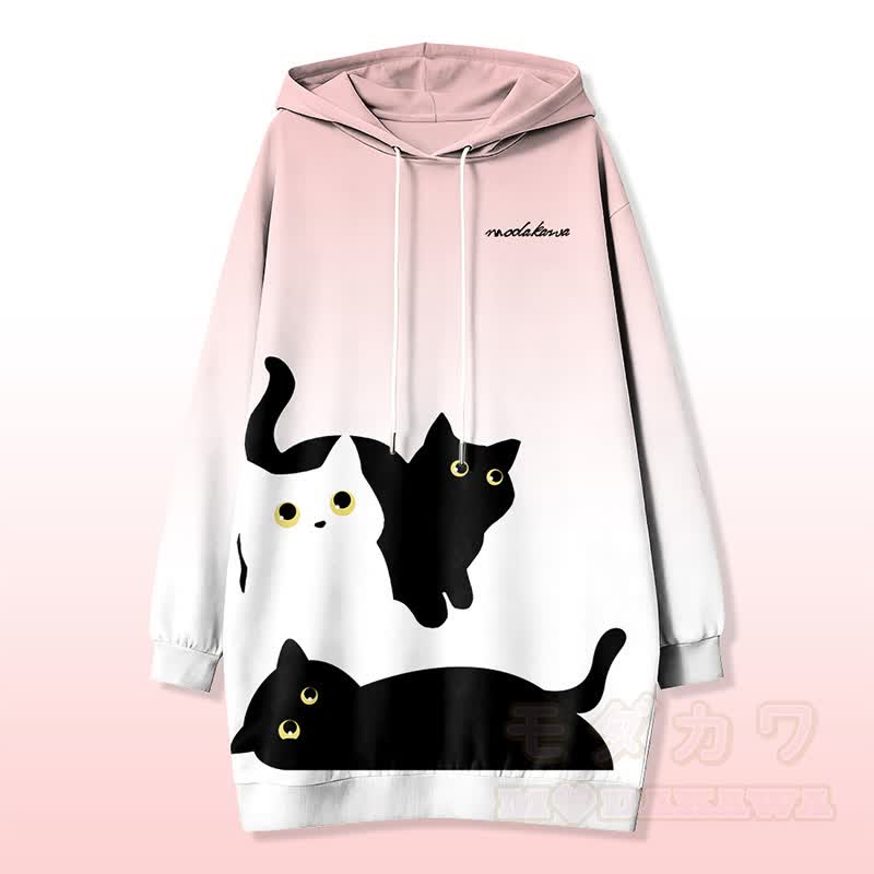 Curious Cat Graphic Modakawa Hooded Sweatshirt Dress With Side Pockets - Pink - 4XL - image 3