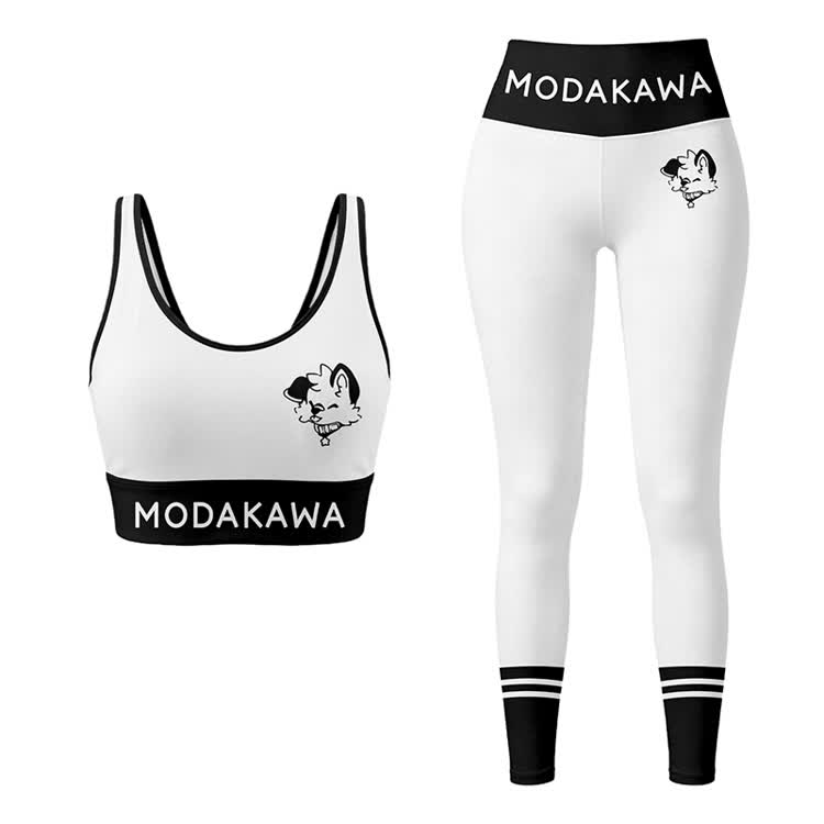 MODAKAWA X popipeko Puppy Graphic Sports Bra Top Leggings Matching Outfit - White Set - 5XL - image 12