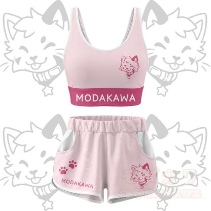 Kitty Graphic Crop Tank Sport Top Shorts Bikini Modakawa Matching Outfit - Pink Set - 5XL - image 1