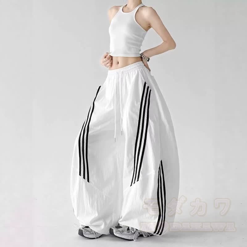Goat Print Cropped Hoodie Striped Wide‑Leg Pants Two Pieces Set - image 8