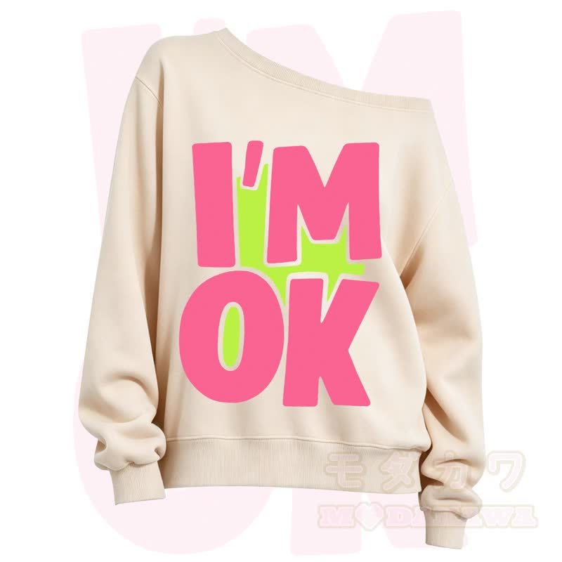 MODAKAWA I'M OK Slant Shoulder Sweatshirt - Beige - 3XL - image 8