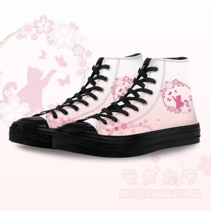 Flower Cat Graphic Modakawa Gradient High Top Canvas Shoes - Black B - 45 - image 5