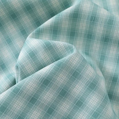Embroidery Plaid Tie Cuff Puff Short Sleeve Lapel Shirt - image 5