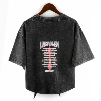 Washed Vintage Letter Print Asymmetric Short Sleeve T-shirt  - image 6