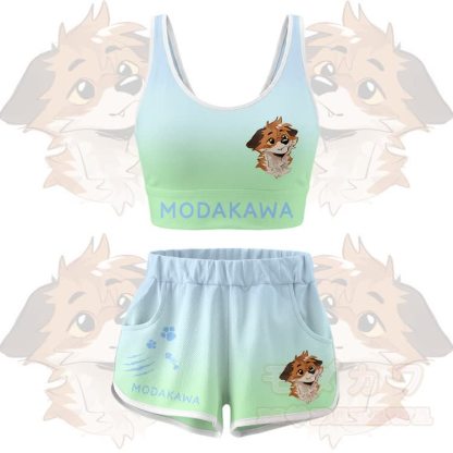 MODAKAWA X atka Fox Graphic Crop Tank Sport Top Shorts Bikini Matching Outfit - Green Set - 5XL - image 10