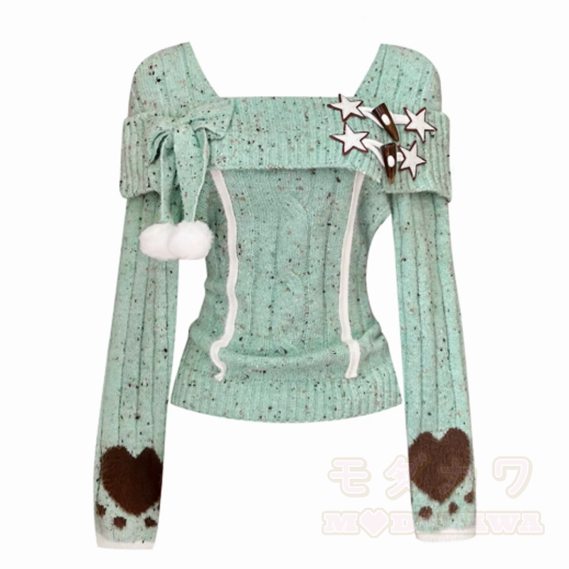 Vintage Off Shoulder Bow Knit Sweater Ruffled Skirt Two Pieces Set - Top - L - image 8