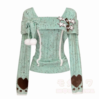 Vintage Off Shoulder Bow Knit Sweater Ruffled Skirt Two Pieces Set - Top - L - image 8