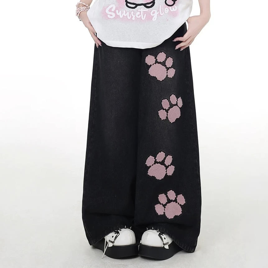 MODAKAWA Playful Cat Graphic Short Sleeve Hoodie with Denim Pants - image 6