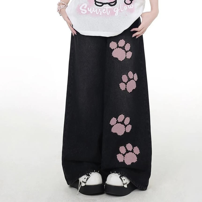 MODAKAWA Playful Cat Graphic Short Sleeve Hoodie with Denim Pants - image 6