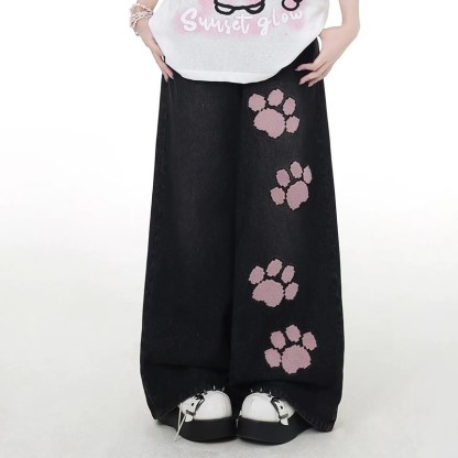 MODAKAWA Playful Cat Graphic Short Sleeve Hoodie with Denim Pants - image 6
